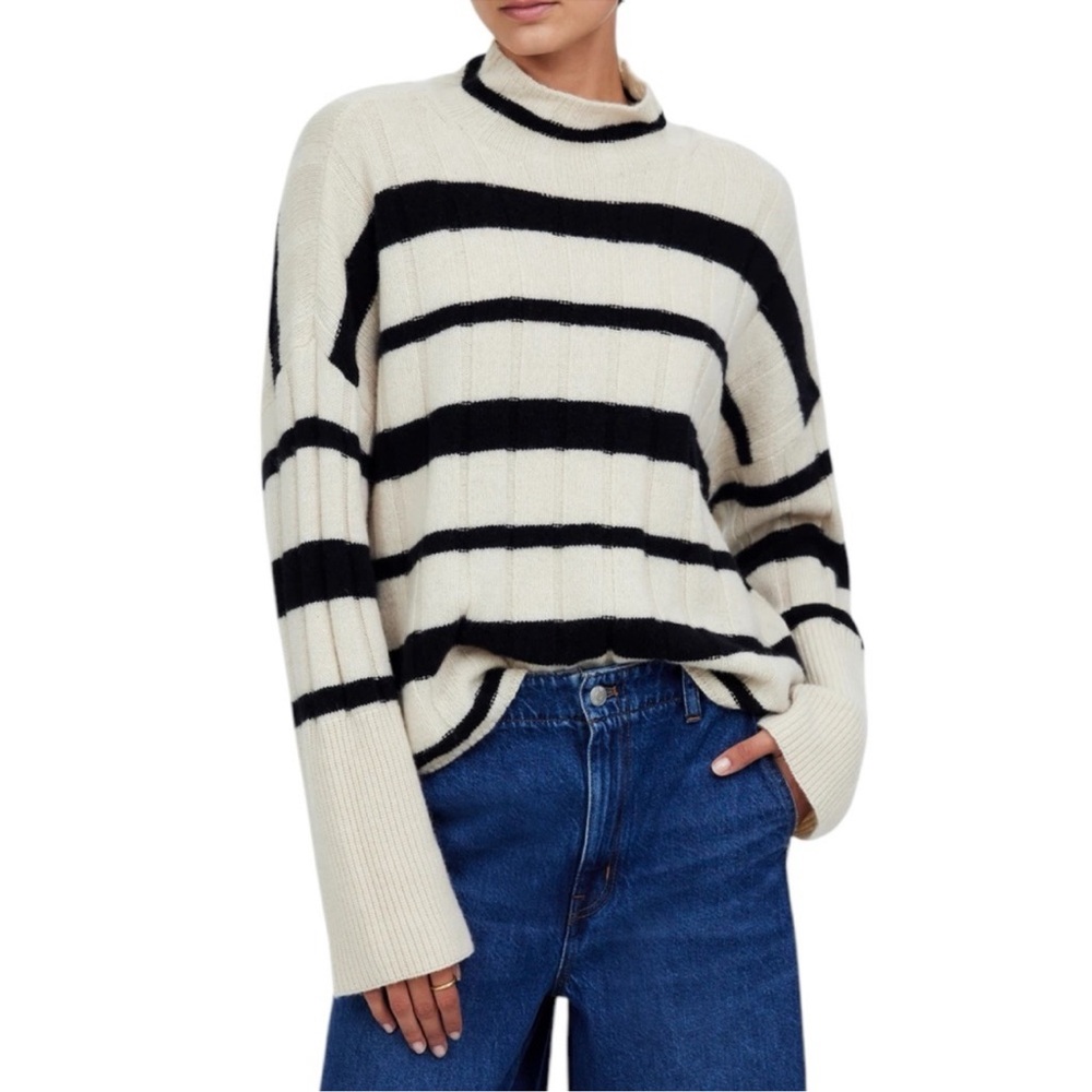 Madewell Ribbed Cashmere-Wool Blend Pullover Sweater in Heather Ivory